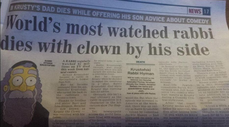 Britain's Jewish Telegraph on the death of Rabbi Krustofski