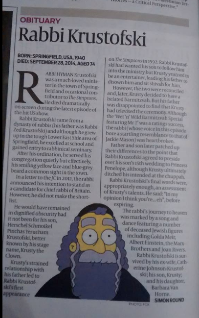 London's Jewish Chronicle on the death of Rabbi Krustofski